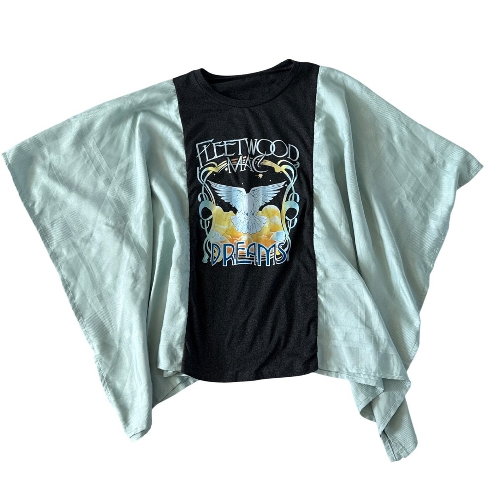 Fleetwood Mac Dreams Upcycled Band Tee Poncho Boho Festival Concert Kimono